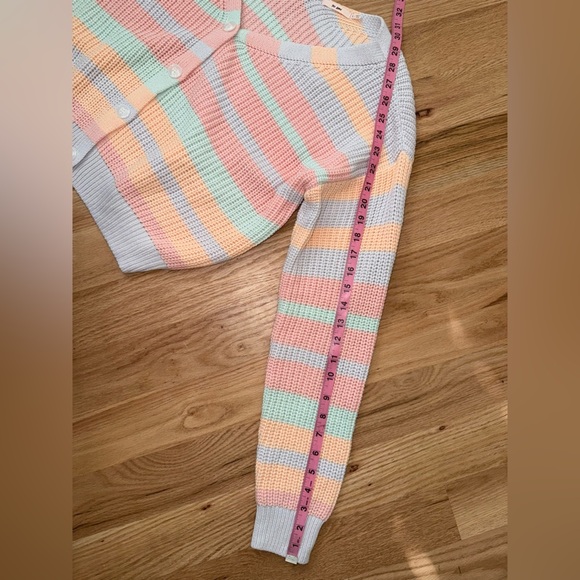 Cotton Blend Striped Colorful Chunky Knit Cardigan Sweater Button Front Large - Picture 8 of 15